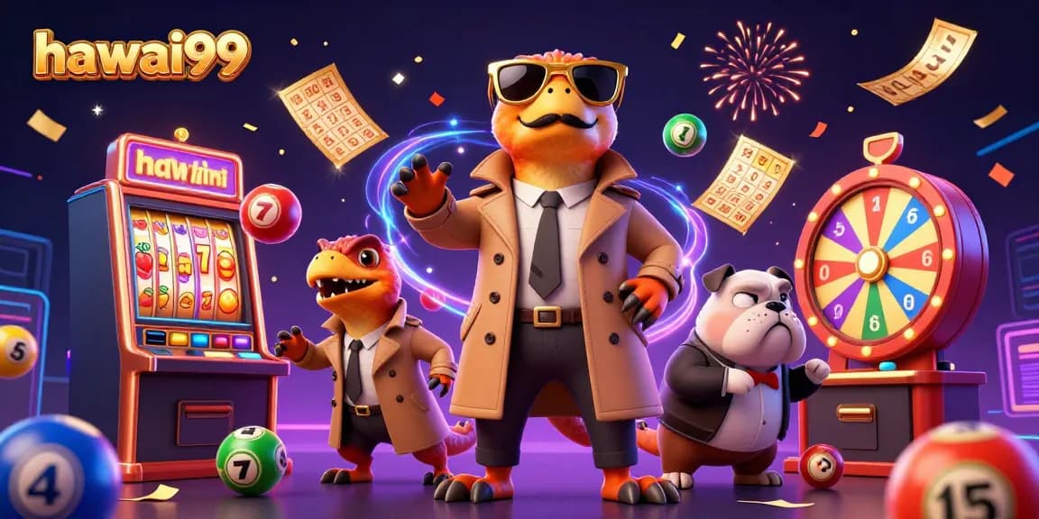Experience the excitement of hawai99 as cartoon raptors try to enter a VIP casino with festive elements.