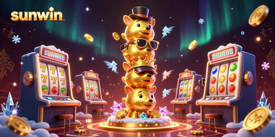 Engage with sunwin's thrilling slot games featuring a vibrant 3D casino illustration of a lively totem and dynamic game elements.