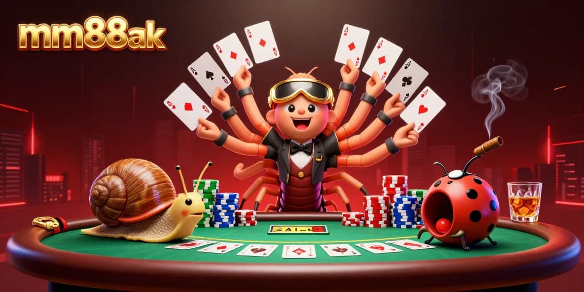 Experience thrilling poker action at mm88ak with a lively millipede dealer and vibrant casino elements.
