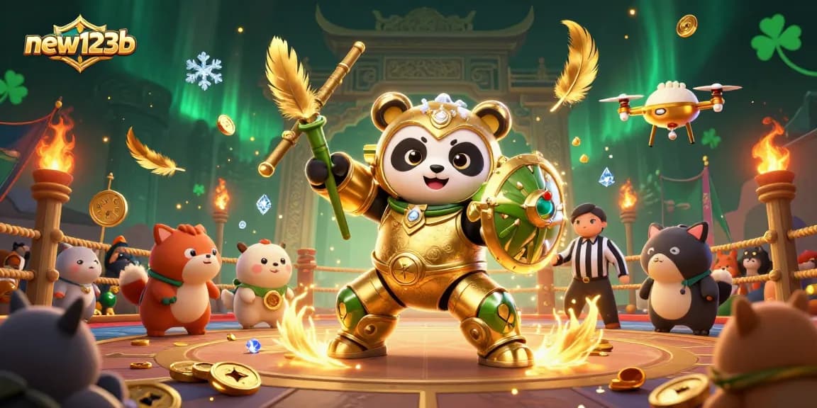 Experience thrilling wins with new123b in this vibrant 3D casino illustration featuring dynamic gameplay.