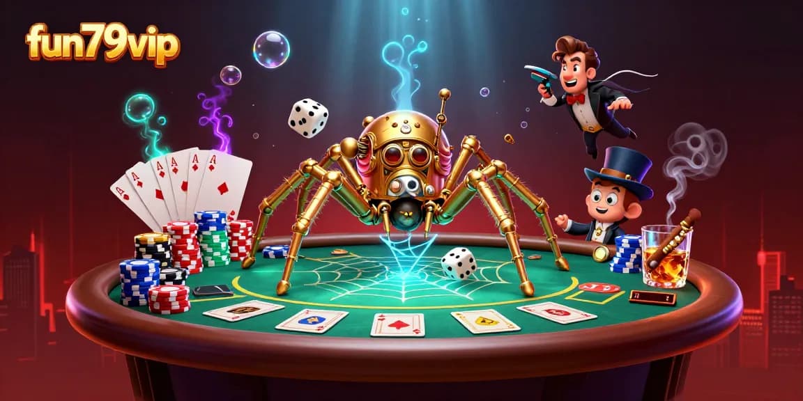 Experience fun79vip where steampunk elements and poker chips collide in a vibrant casino world.