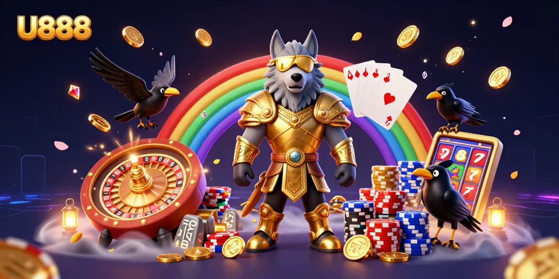 Engage in thrilling gaming with U888's dynamic casino scene featuring Norse mythology characters.