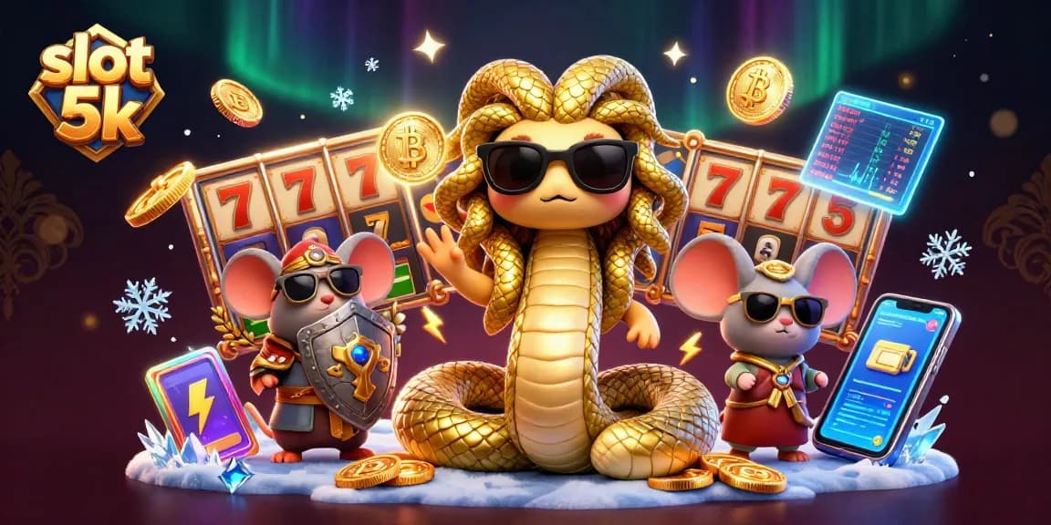 Experience thrilling wins with slot 5k in a vibrant 3D illustration featuring cute characters and jackpot elements.