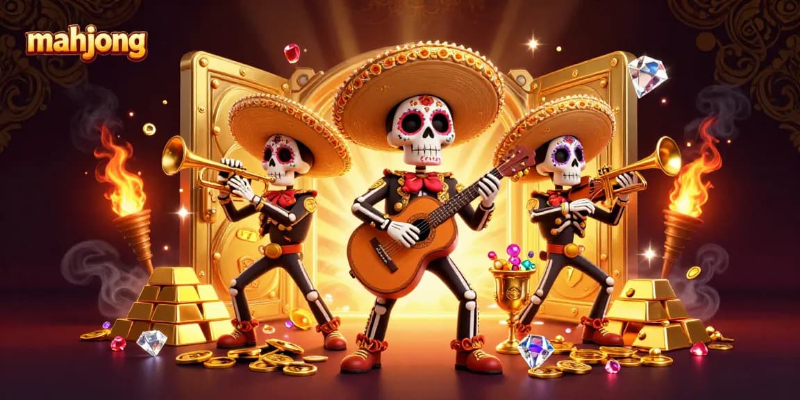 Experience mahjong excitement with lively mariachi musicians and slot game riches.