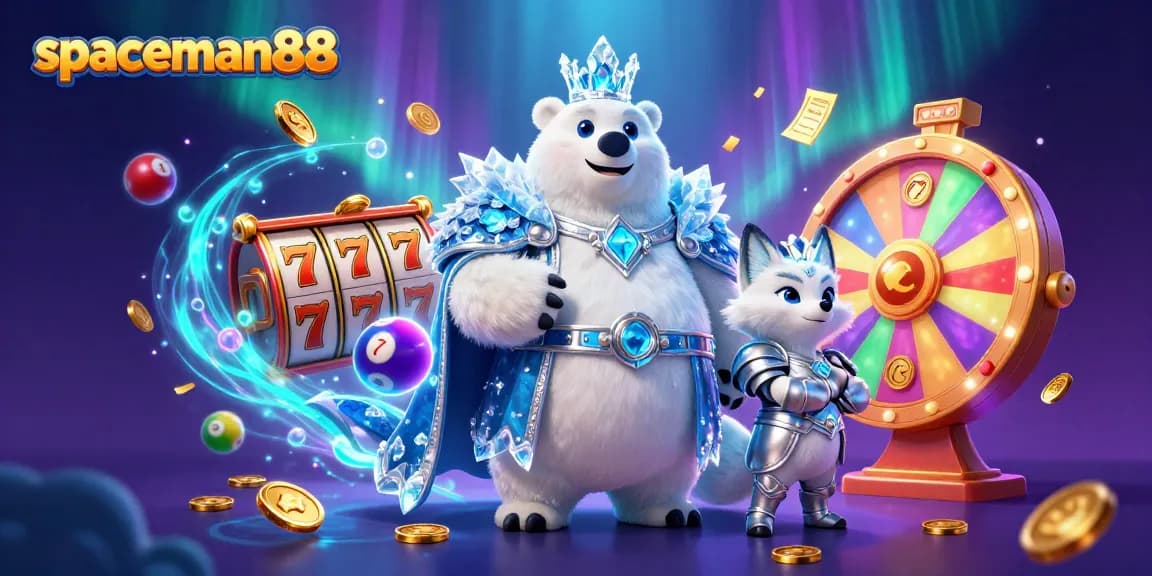 Experience the thrill of spaceman88 with vibrant slot reels and dynamic game elements in a magical casino scene.