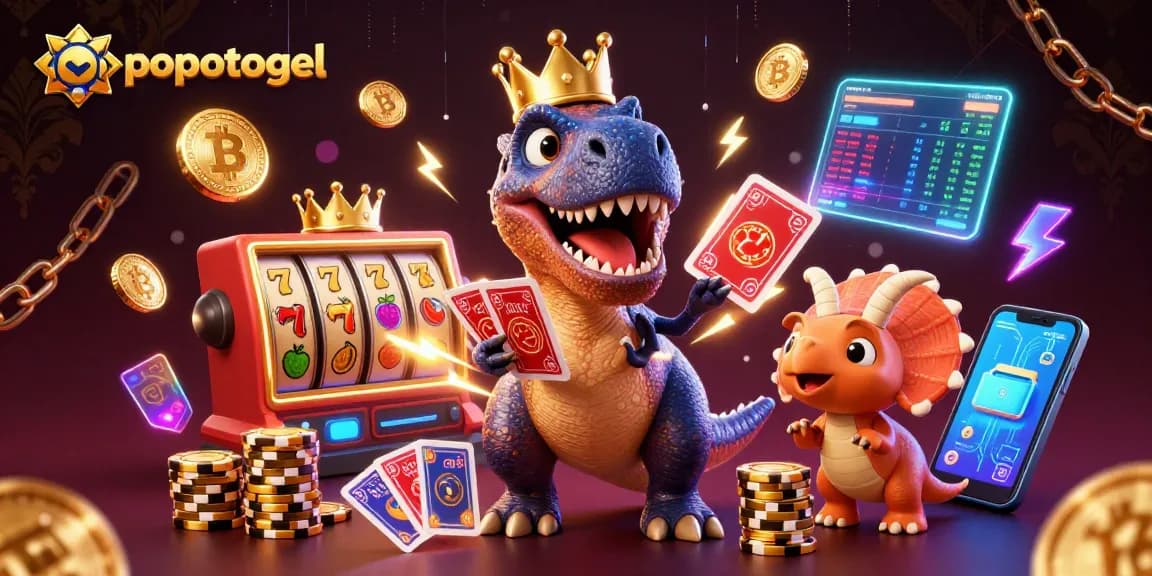 Experience thrilling slot gaming with popotogel in a vibrant 3D world featuring animated characters and casino elements.