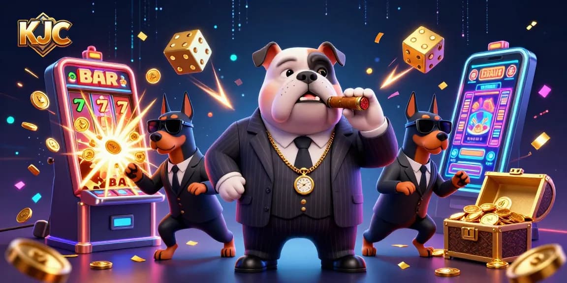 Experience thrilling gameplay with the KJ C mafia theme, featuring a bulldog boss and dynamic casino elements.