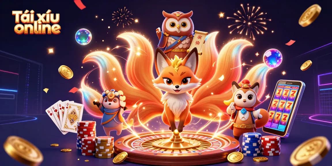 Explore Tài xỉu online with a vibrant 3D illustration showcasing dynamic gameplay elements.