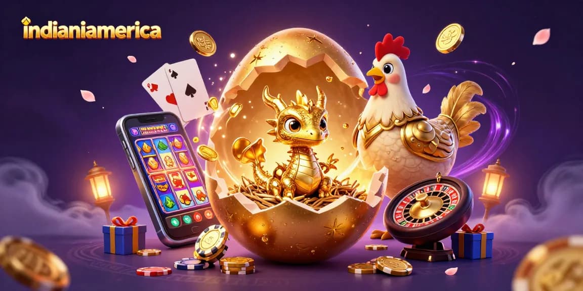 Engage with the dazzling magic of indianiamerica's casino world, featuring a golden dragon and exciting slot games.
