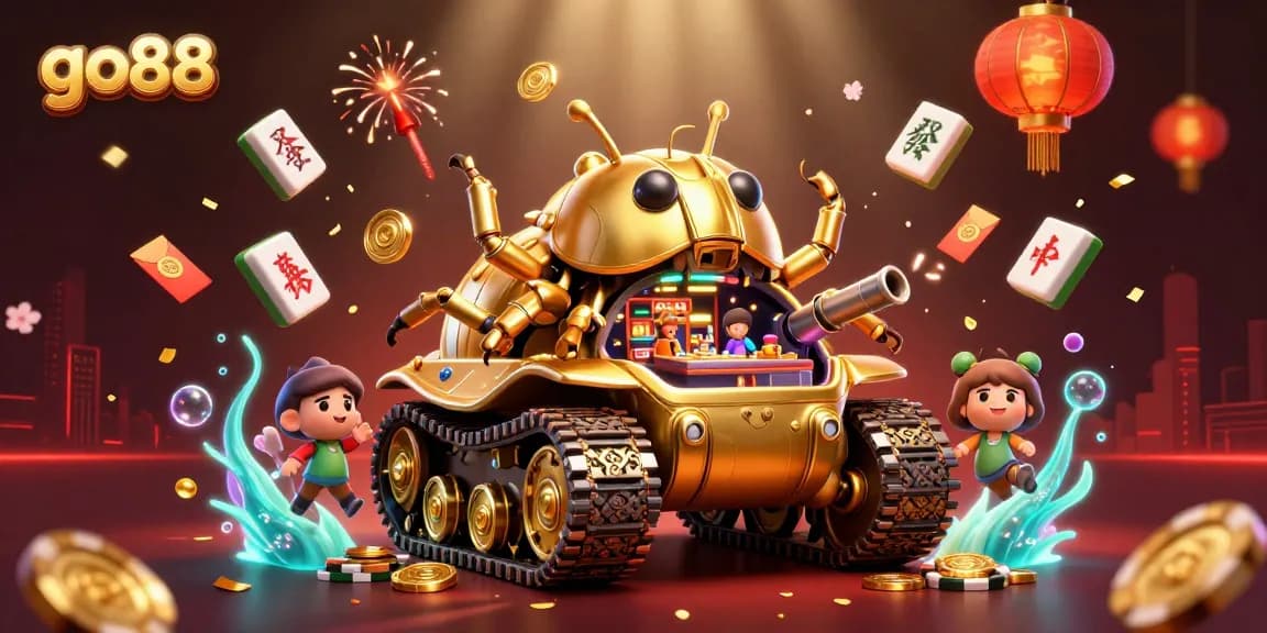 Experience go88 through a vibrant 3D casino scene full of exciting game elements and celebratory visuals.