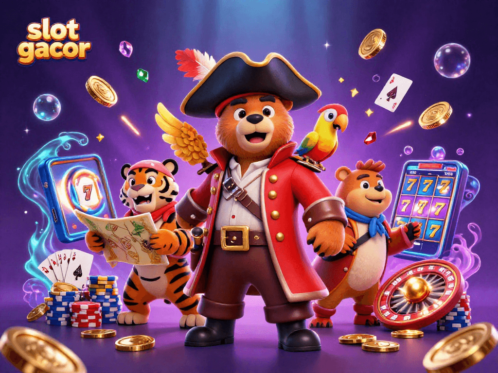 Experience slot gacor action with vibrant 3D casino illustration featuring exciting game elements.