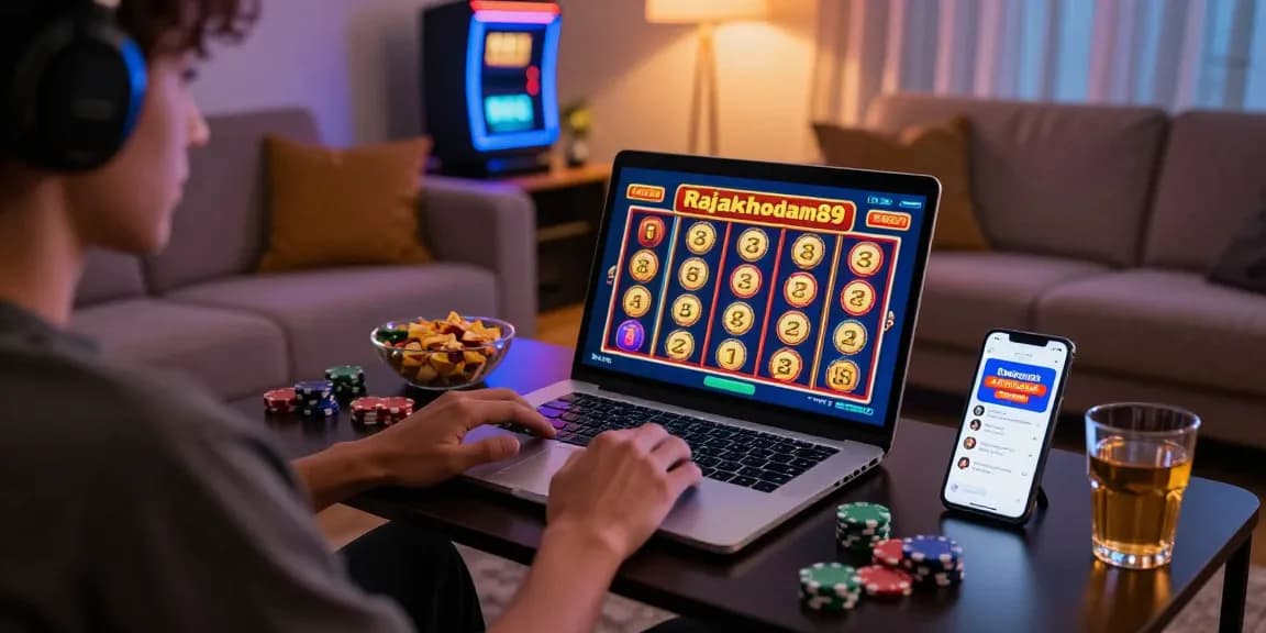 Engaging gameplay on the rajakhodam89 slot within a cozy home gaming setup