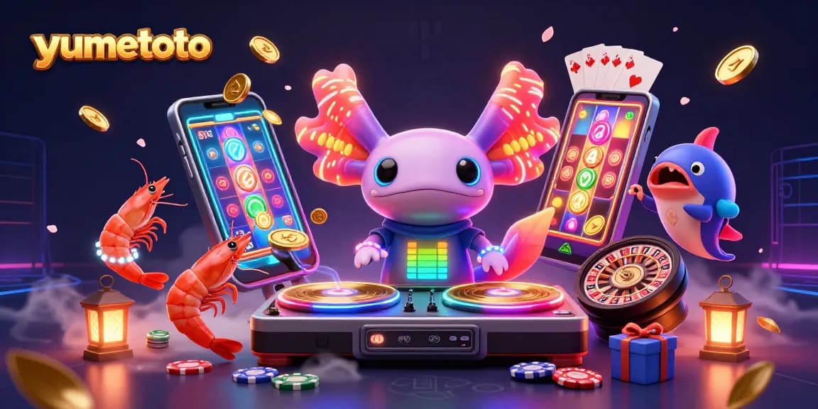 Spin into excitement at yumetoto with neon characters and thrilling gambling elements in a vibrant 3D scene.