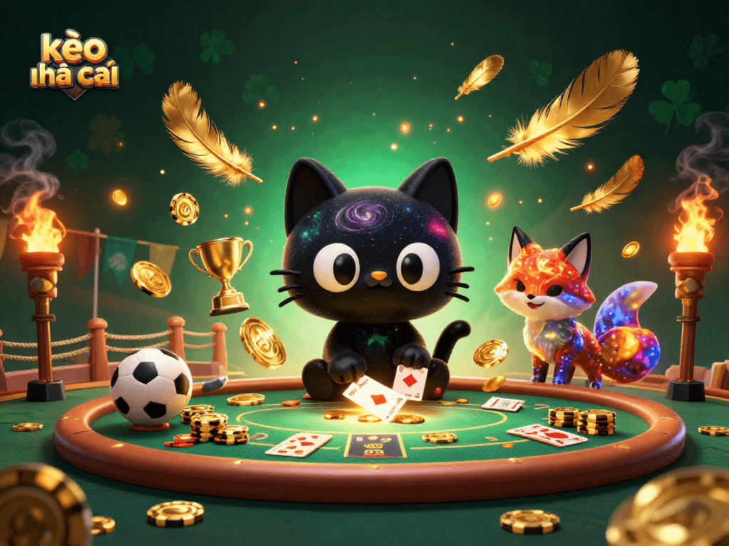Wagering at the kèo nhà cái with a playful cosmic scene and sports betting elements