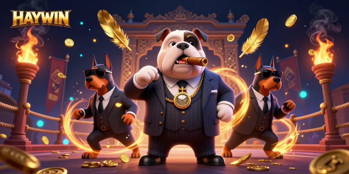 HAYWIN showcases thrilling casino action with a cartoon bulldog boss and dynamic game elements.
