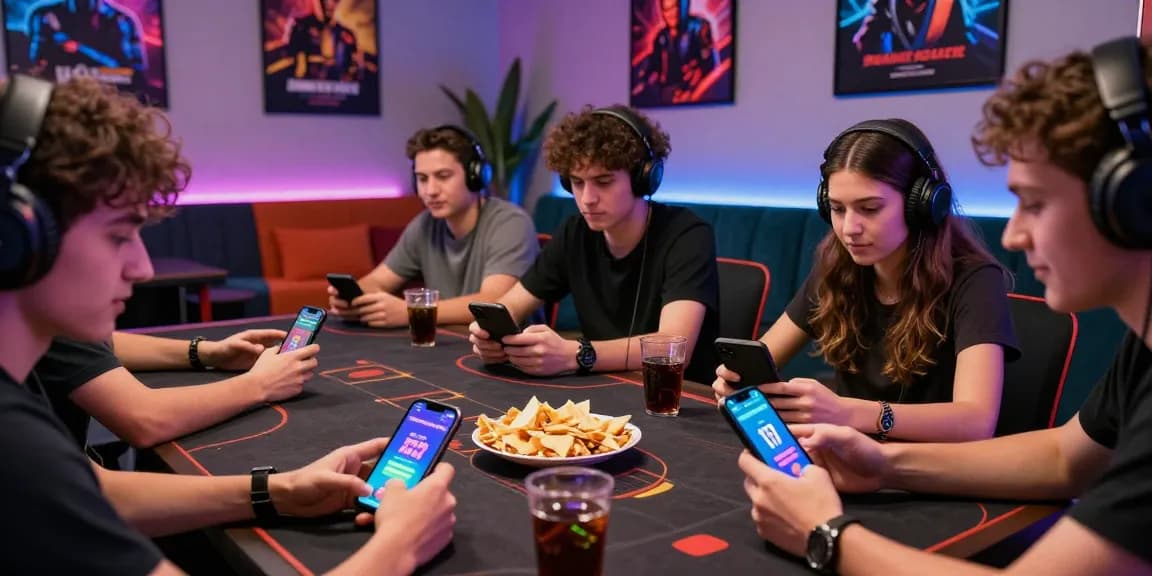 Friends enjoying yono games ücretsiz bonus in a lively gaming lounge with smartphones and snacks.
