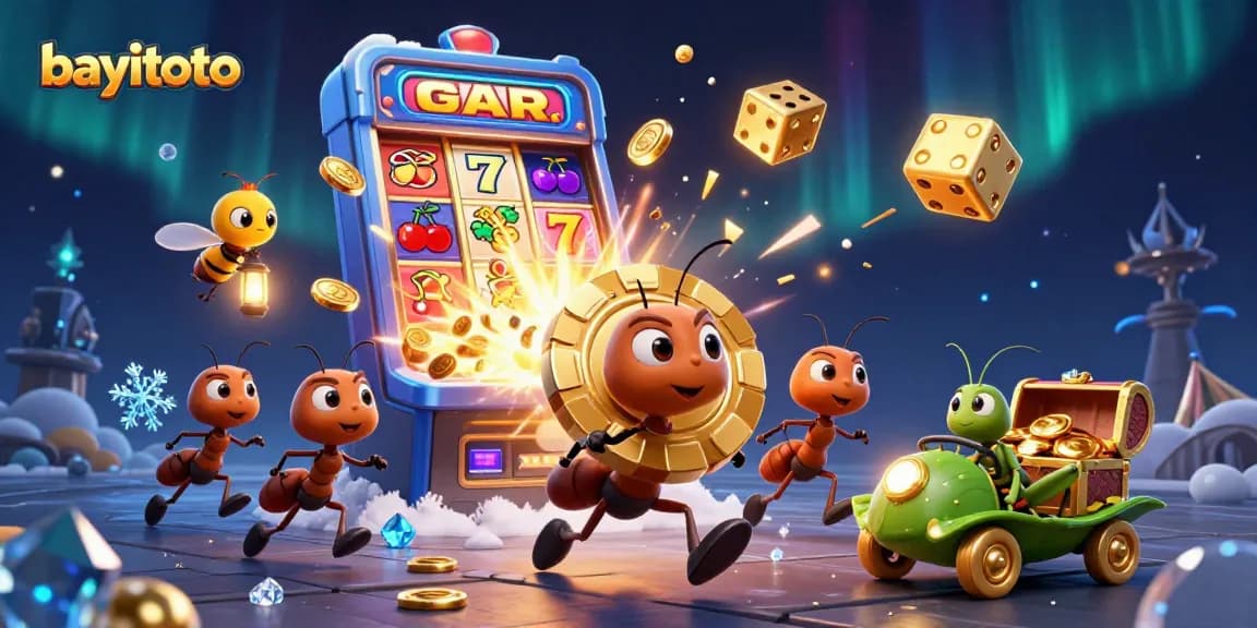 Experience the excitement of bayitoto with epic jackpots, thrilling slots, and action-packed gameplay in this vibrant illustration.