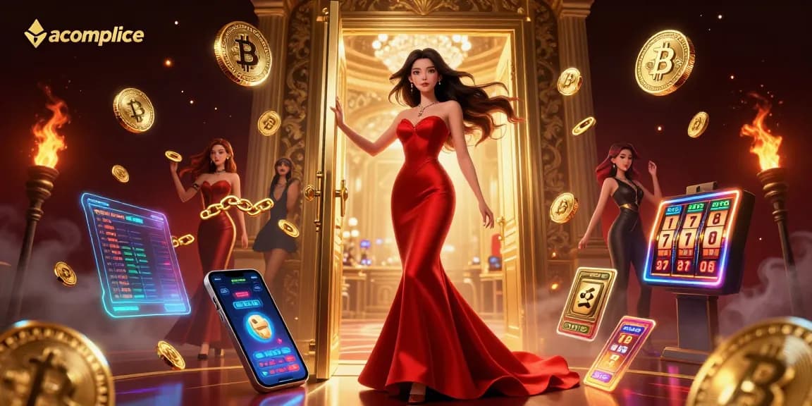 Engaging the accomplice gaming world with a stunning casino scene featuring vibrant cryptocurrencies.
