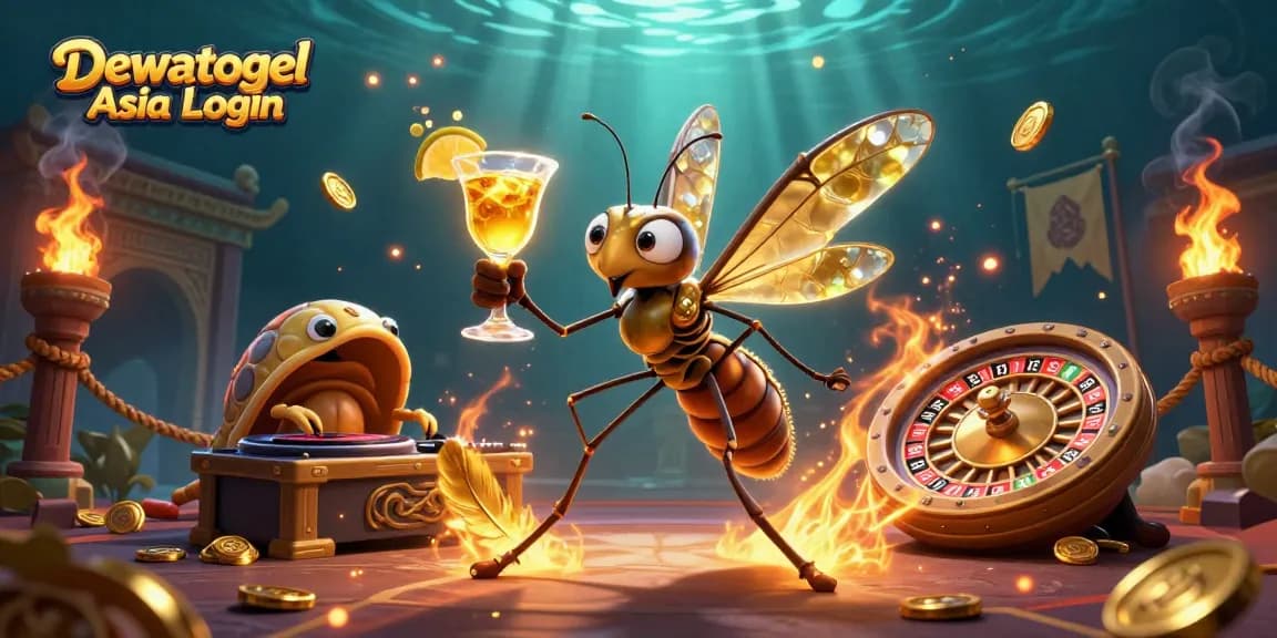 Dewatogel Asia Login showcases a vibrant 3D casino scene featuring unique characters and dynamic game elements.