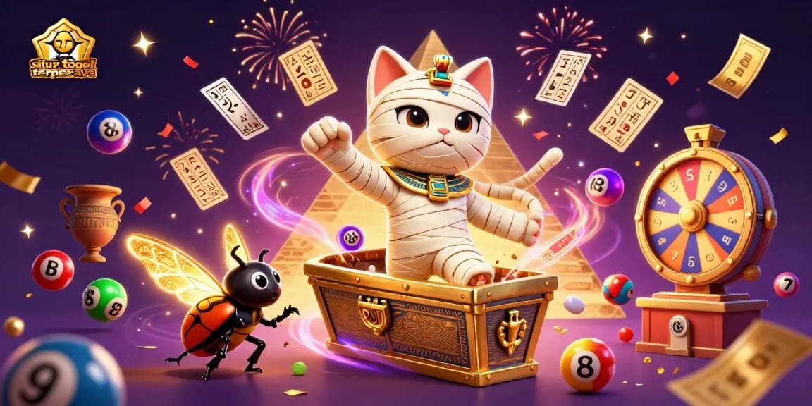 Win big with situs togel terpercaya as an Egyptian mummy cat bursts from a sarcophagus in a thriving casino.