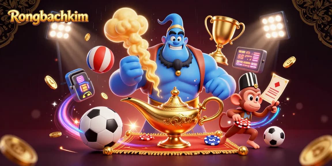 Rongbachkim showcases thrilling sports betting action with a magical twist featuring a genie and poker chips.
