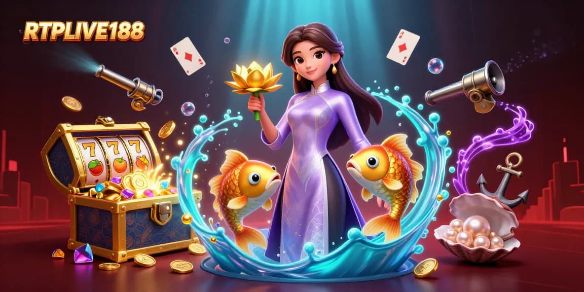 Rasakan keseruan dengan ilustrasi 3D yang terinspirasi kasino dari RTPLIVE188 yang menampilkan permainan slot dan visual yang kaya.