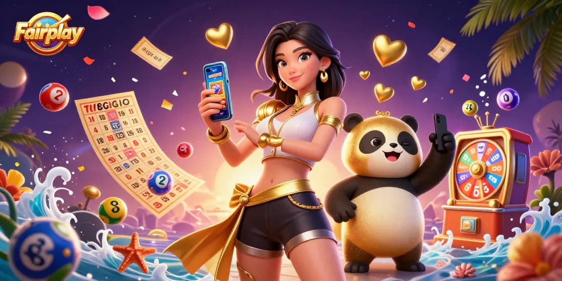 Experience Fairplay at a dynamic online casino with vibrant lottery elements and engaging characters.