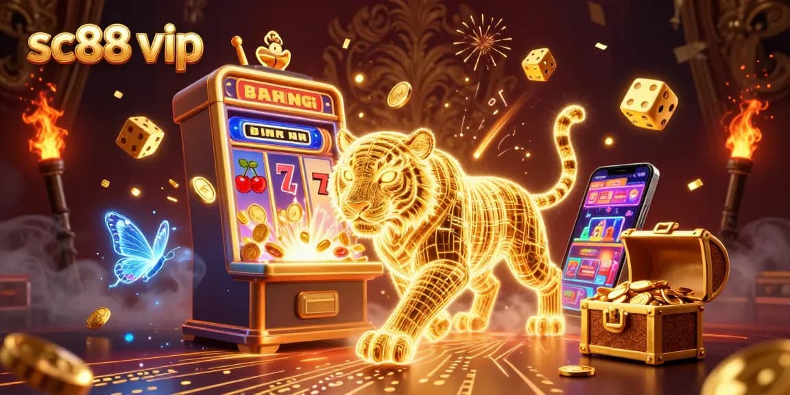 Experience the excitement of sc88 vip with vibrant casino elements and a dazzling golden tiger.