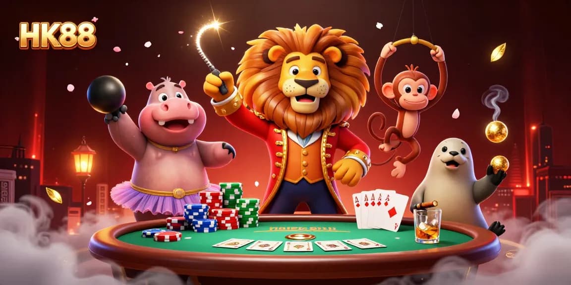 Experience thrilling gaming action at HK88 with vibrant casino characters and dynamic poker elements.