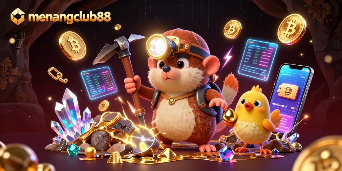 Engage with menangclub88's premium gaming experience through this vibrant gambling-themed illustration.