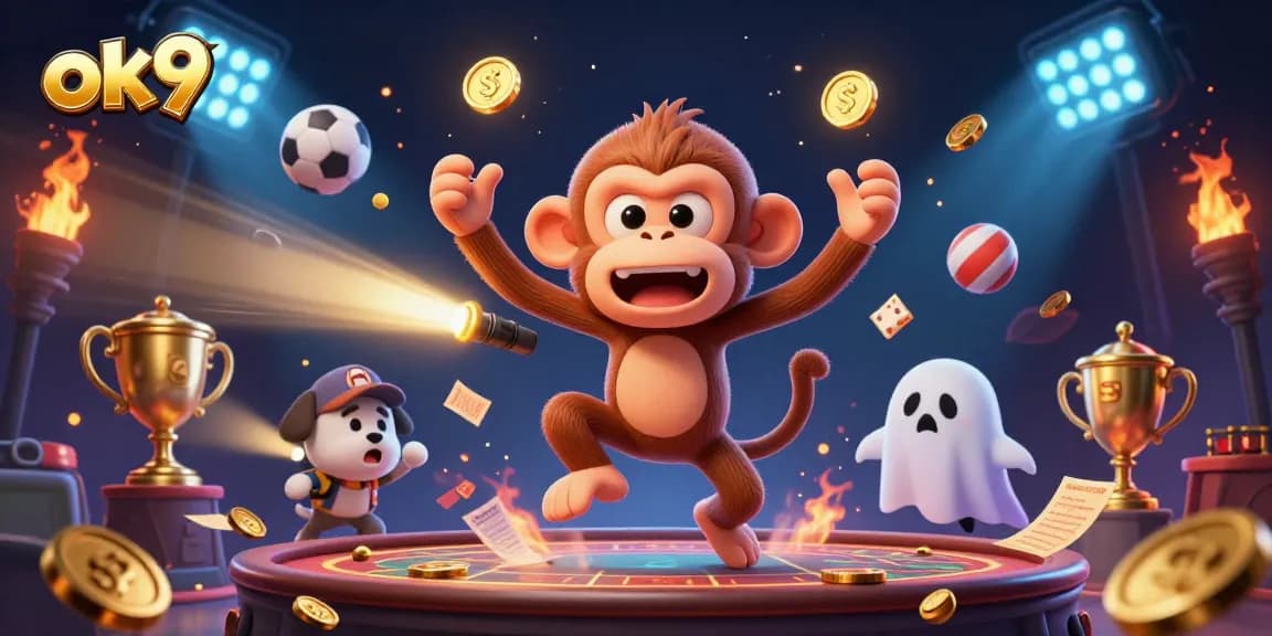 Experience thrilling sports betting action with ok9 in a vibrant haunted casino illustration.
