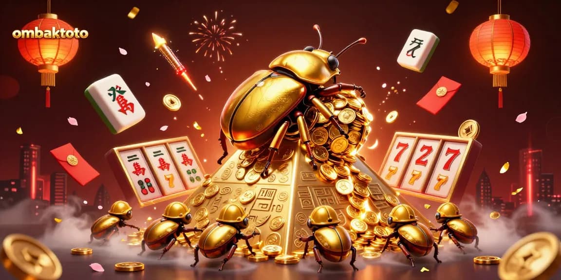 Experience thrilling gameplay with ombaktoto as golden beetles roll coins up the vibrant casino pyramid.
