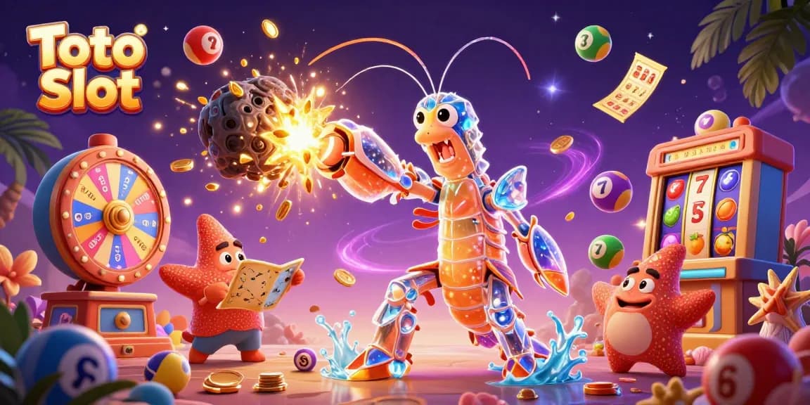 Toto Slot unleashes vibrant energy with a galactic samurai mantis shrimp in action amidst an explosion of gems and dynamic gaming elements.