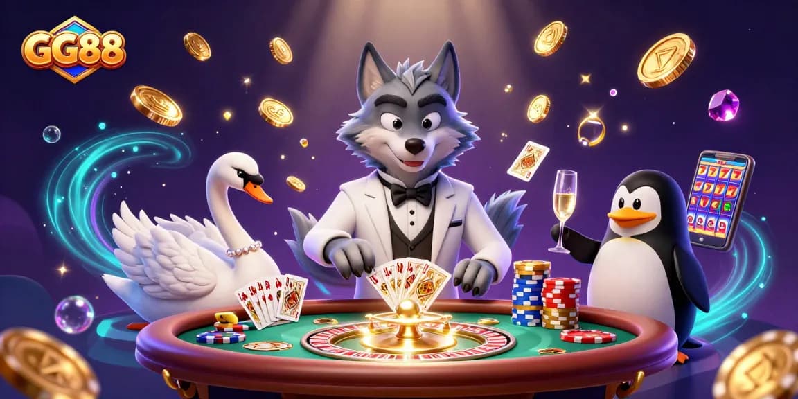 Win big with GG88 in this vibrant 3D cartoon scene showcasing a lively casino atmosphere.