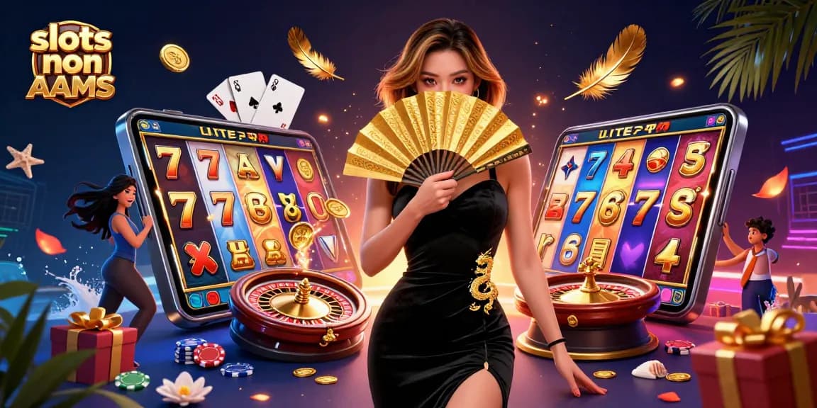 Gioca a coinvolgenti slot non AAMS con visuali affascinanti e ricompense dorate in questa vivace illustrazione di casinò.