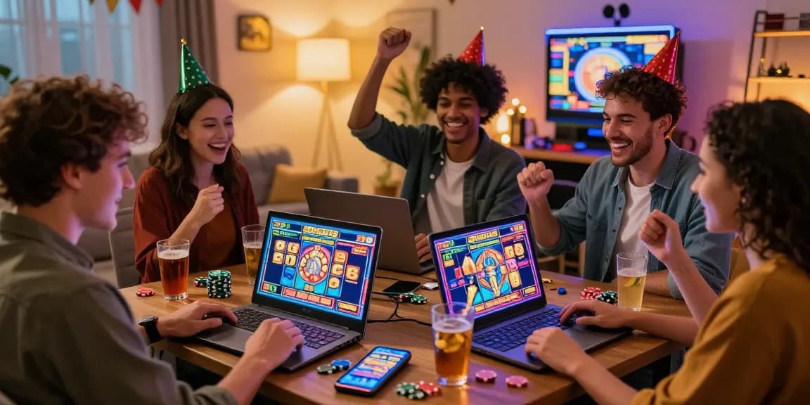 Pengalaman bermain di 337sports dengan kelompok teman merayakan kemenangan di mesin slot online.