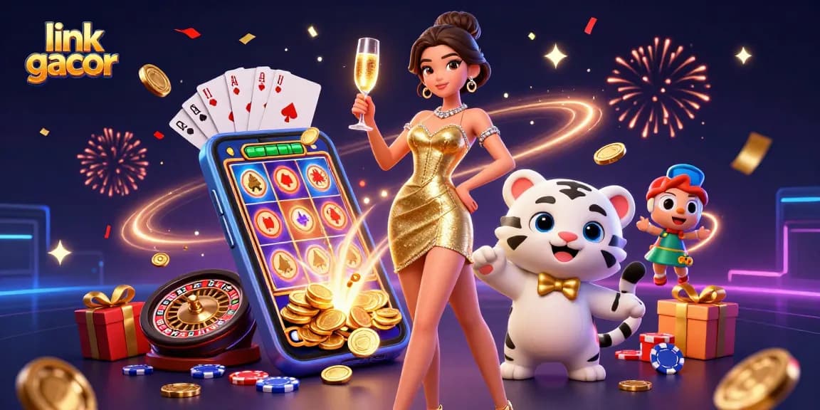 Experience the thrill of winning with link gacor as you dive into exciting slot games with friends, showcasing vibrant casino elements.
