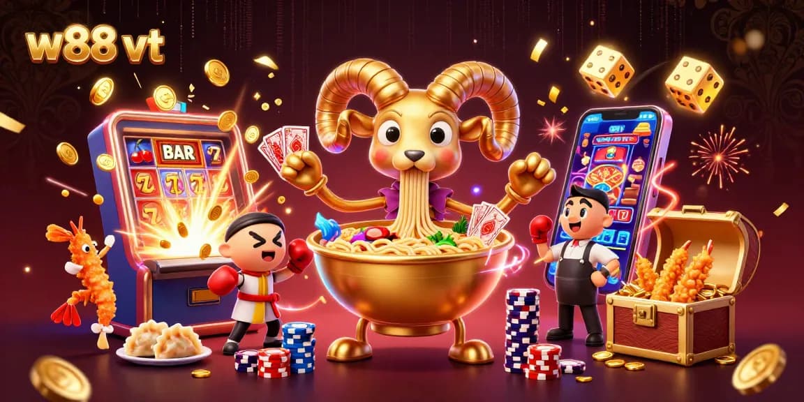 Hình ảnh đoàn kết các nhân vật w88 vt trong casino với nhiều trò chơi hấp dẫn