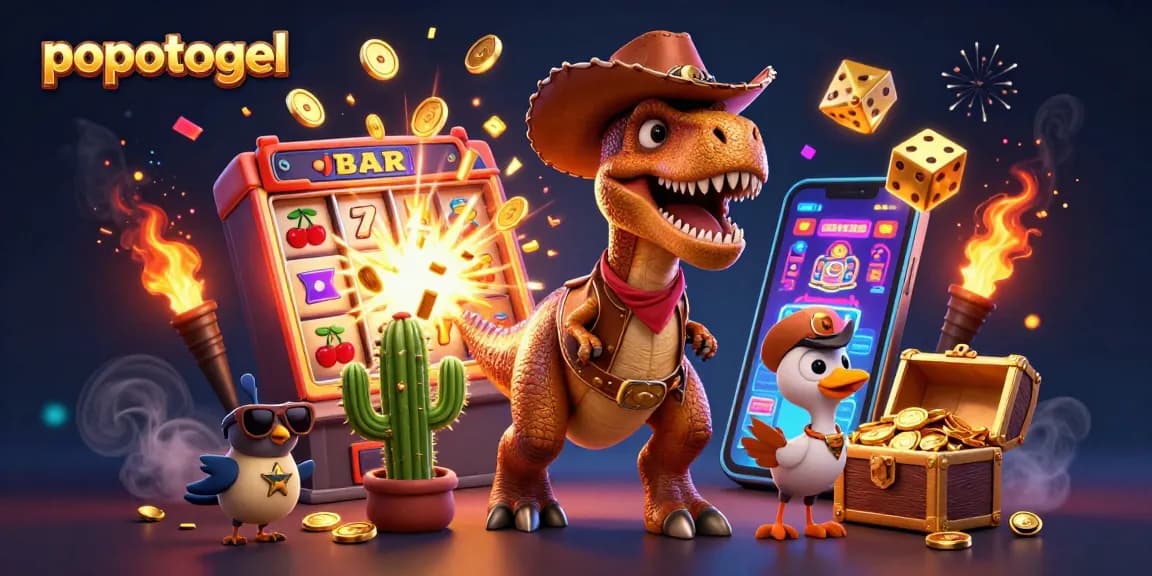 Experience popotogel gameplay with colorful characters, slot machines, and dynamic casino elements bursting into action.