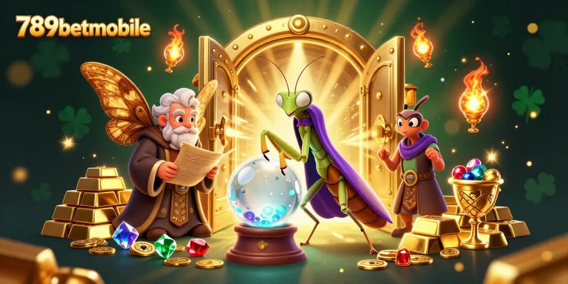 Engage with the 789betmobile experience featuring a mystical fortune teller and golden treasures in a dynamic casino scene.