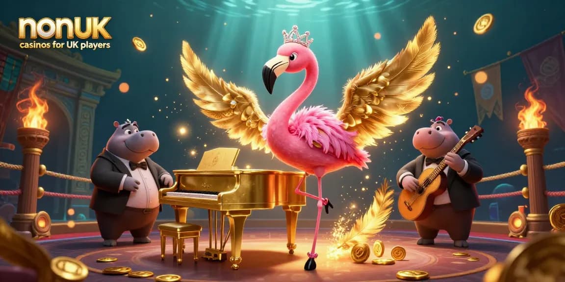 Experience vibrant games at non UK casinos for UK players, featuring musical characters and dazzling effects.