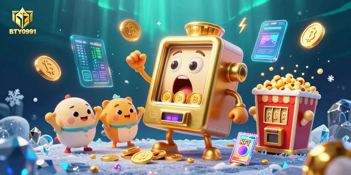 Celebrate big wins at BTY0991 with a vibrant 3D casino illustration showing jackpots and crypto excitement.
