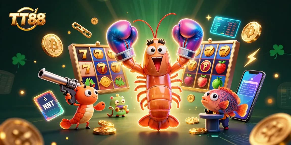 Join the fun at TT88 as vibrant slot reels and characters create an electrifying casino experience.