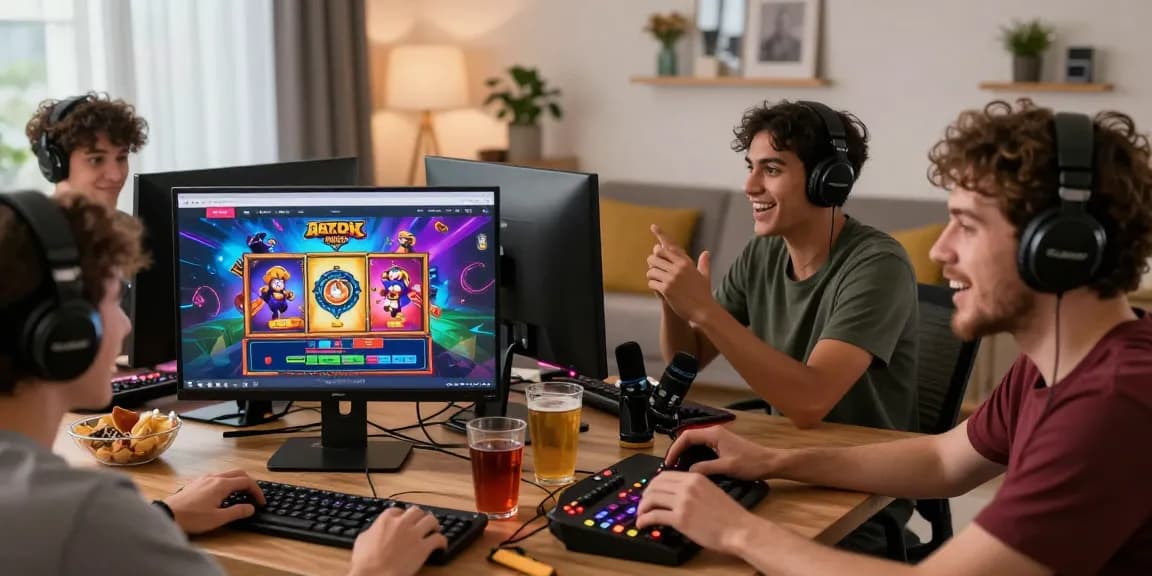 Exciting online gaming session with friends enjoying สมัครสล็อตไม่มีขั้นต่ำ on a colorful website interface