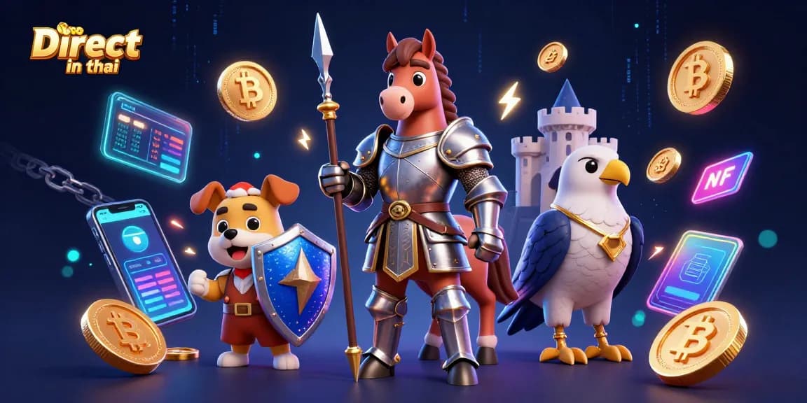 Bet and win with vibrant crypto characters in animated casino play, featuring Direct web in thai as a branding focal point.