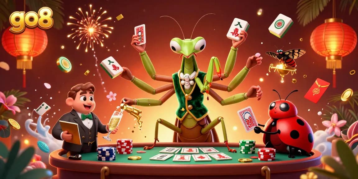 Experience the exciting gaming atmosphere of go8 with dynamic casino characters and vibrant elements.