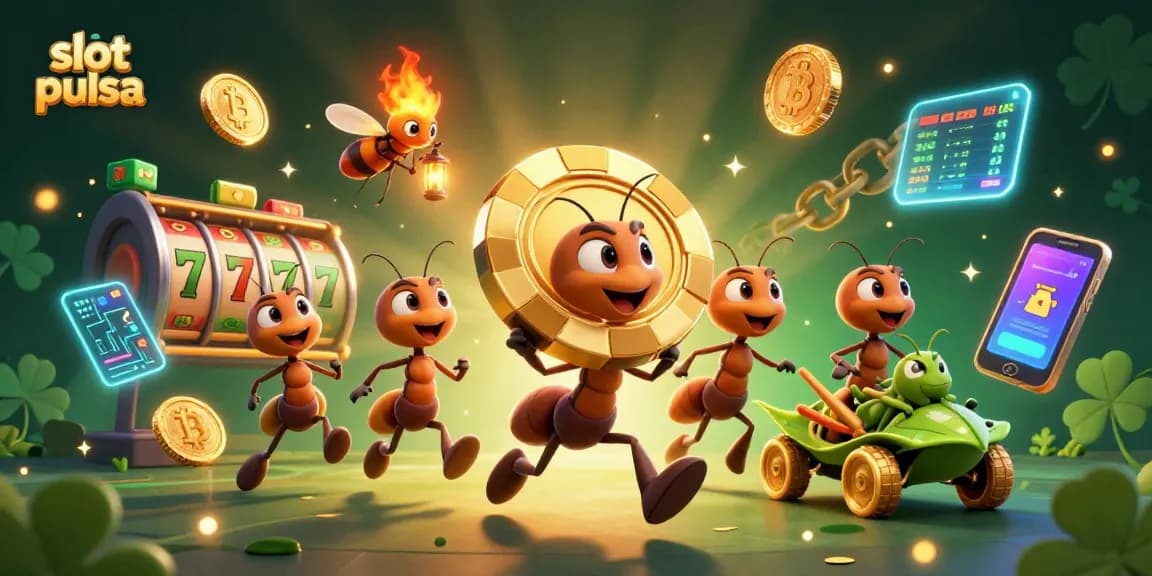 Mengupas kesempatan besar dalam slot pulsa dengan ilustrasi kartun 3D yang dinamis dan penuh warna.