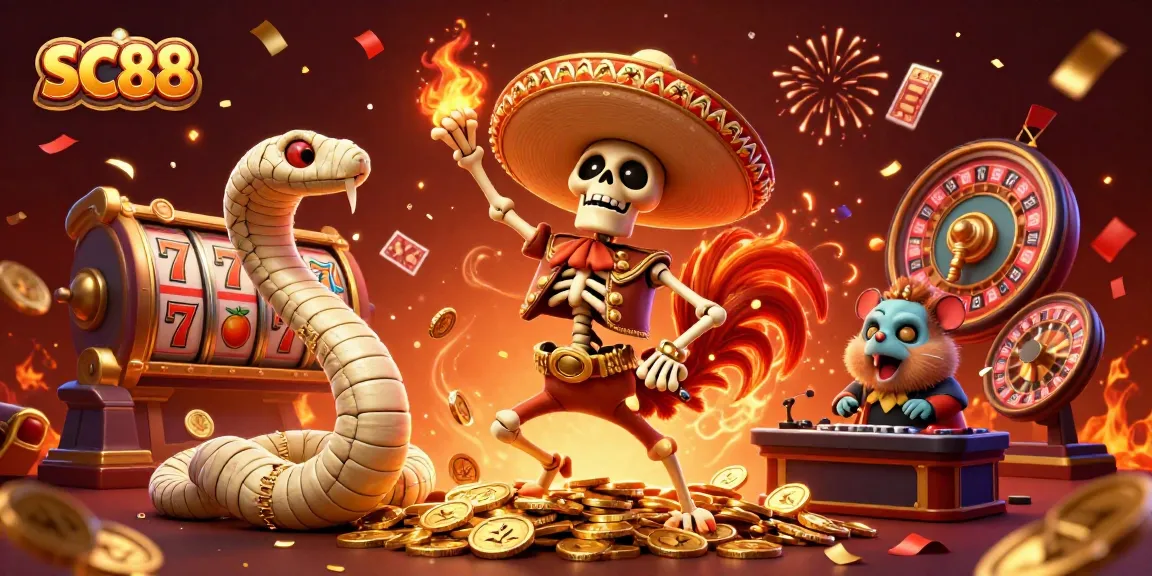 Experience the excitement of SC88 with a vibrant casino illustration featuring engaging characters and dynamic game elements.