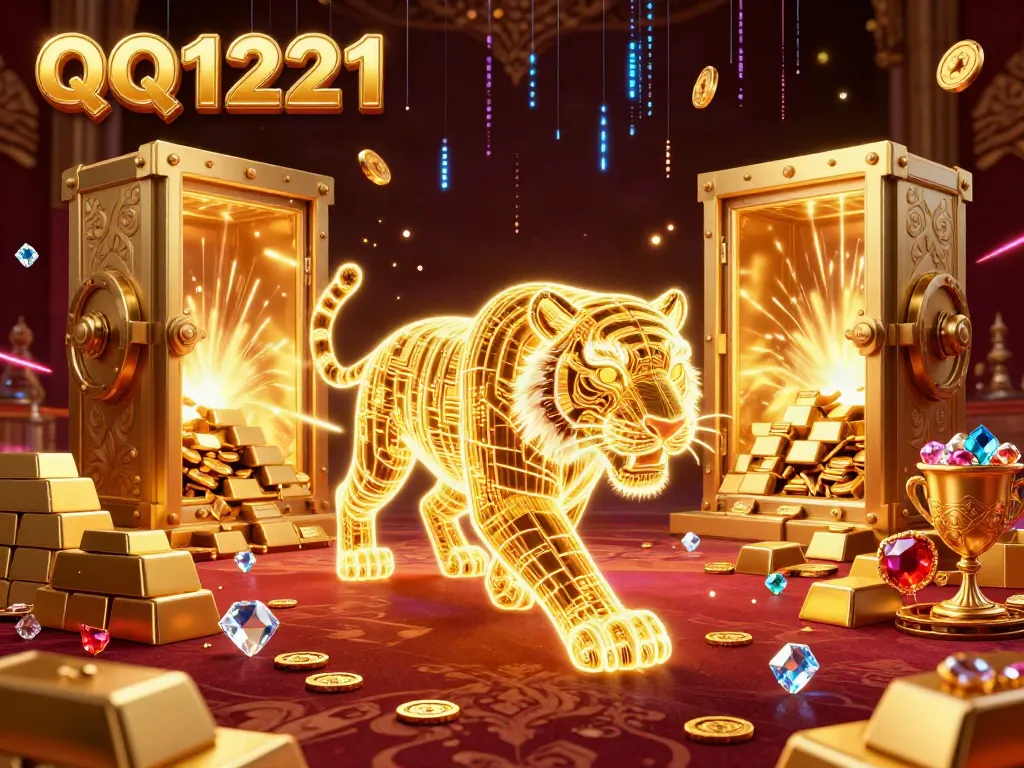 Experience the excitement of QQ1221 with stunning 3D visuals featuring a golden tiger in a dynamic casino.