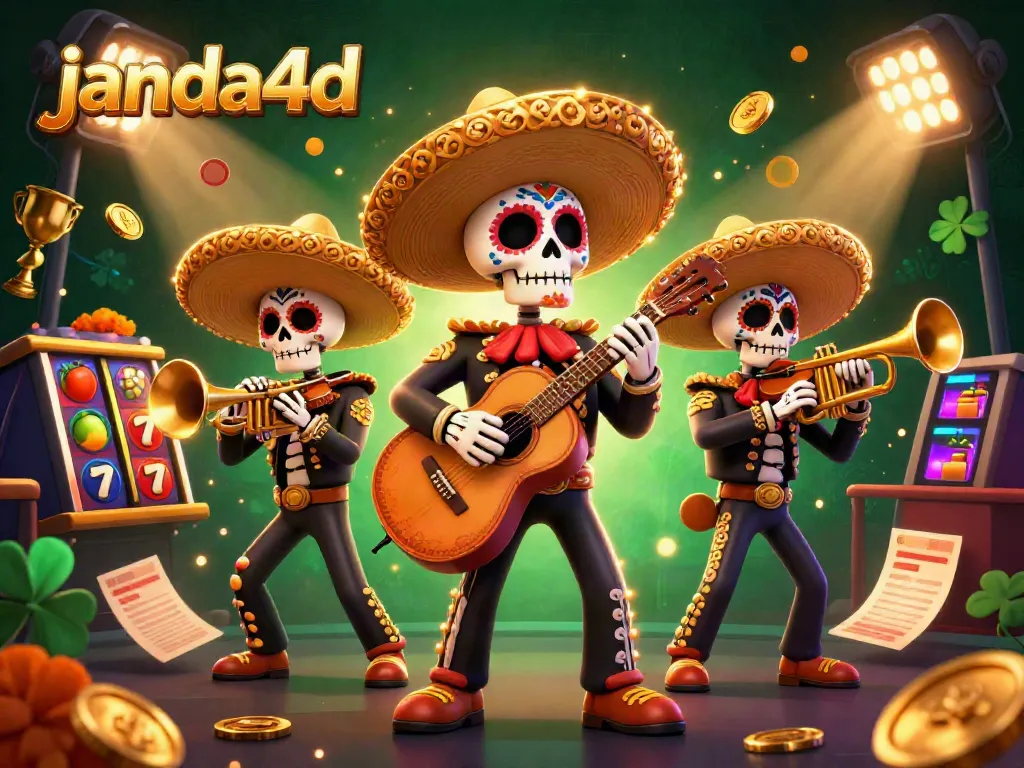 Permainan slot yang seru dan menarik di janda4d, dengan karakter mariachi yang penuh warna.